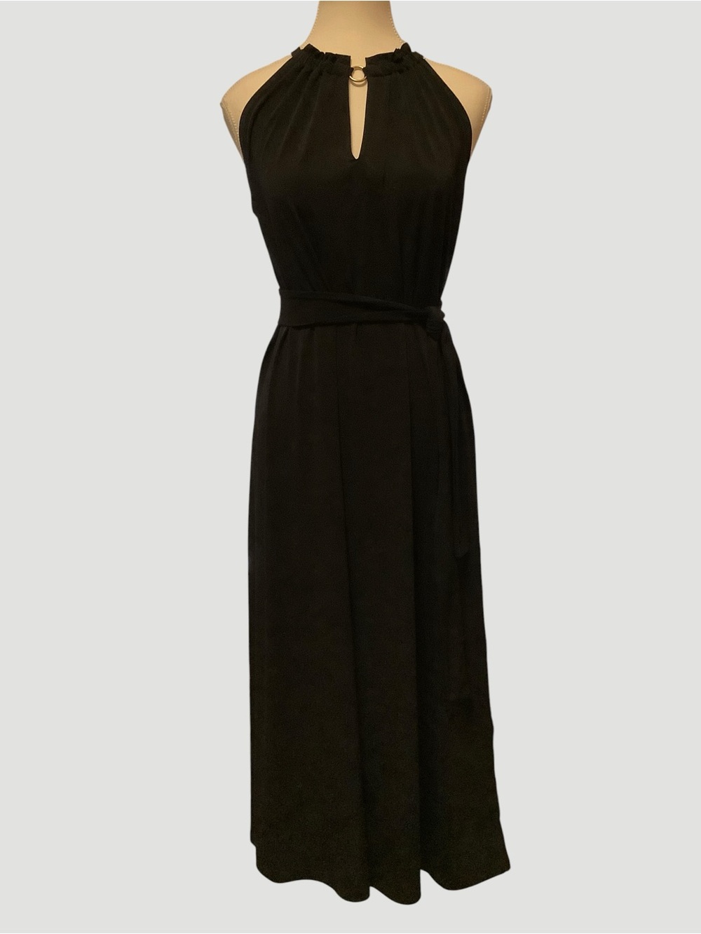 Michael Michael Kors Black Halter Self-Tie Waist Midi Dress Size Small